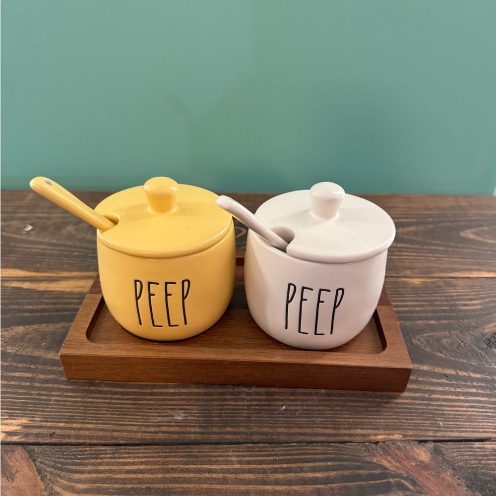 Rae Dunn Easter cream and sugar containers with lid